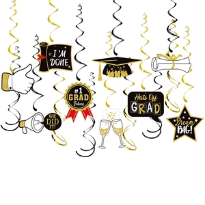 Kit de décorations de fête de remise des diplômes avec spirales noires et dorées