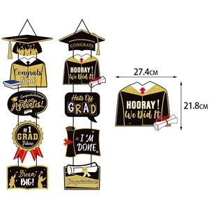 Graduation party door banners set with glitter black and gold hanging decorations