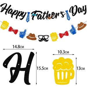 Glittery Happy Father's Day banner party decorations with ties and hats set
