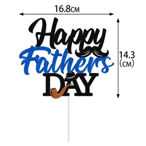 Detailed dimensions of Happy Father's Day cake topper with mustache and pipe motifs