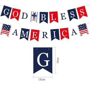 God Bless America banner with USA flag patterns and cross icons for patriotic party decor