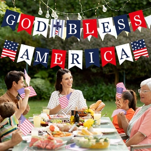 God Bless America banner decoration with US flags for Independence Day party set