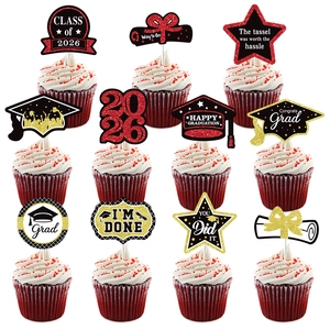 2026 graduation cupcake toppers featuring gold glitter caps and diplomas set