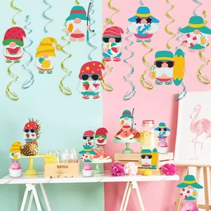 Kit décoration fête gnomes d'été avec spirales suspendues et pics à gâteaux