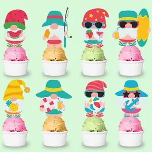 Lot de 8 décorations de gâteau nains d'été avec motifs plage pour fêtes tropicales