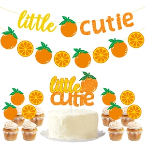 Little Cutie Orange Fruit Theme Party Decorations Glitter Cardstock Hanging Banner And Cake Topper Baby Shower Decor