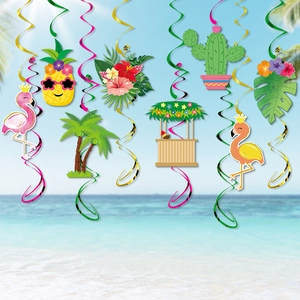 Hawaiian Tropical Party Hanging Swirls Flamingo Pineapple Cactus Palm Tree Paper PVC Summer Beach Luau Birthday Decor