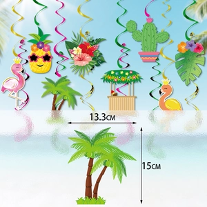 Hawaiian party hanging swirl decorations with flamingo, pineapple and cactus shapes