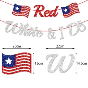 Detailed size specifications for Red White & I Do glitter patriotic party banner