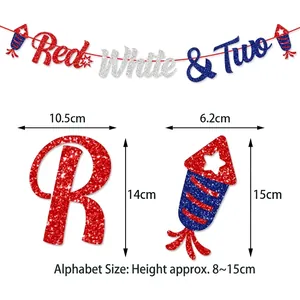 Red White and Two birthday banner with rocket design and size dimensions for celebration