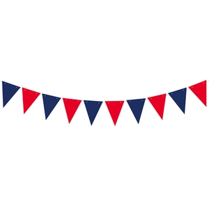 USA Independence Day party banner with red and blue triangular flags on white background