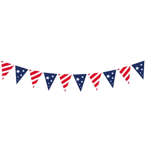 USA Independence Day triangular bunting banner with patriotic red white and blue star patterns