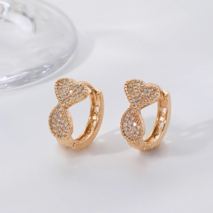 Exquisite gold-plated heart-shaped huggie earrings with micro-pave cubic zirconia stones