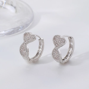 Sparkling silver heart drop earrings with micro-pave cubic zirconia gemstones