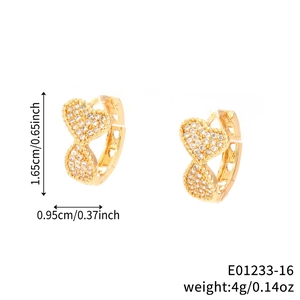 Chic heart-shaped gold hoop earrings featuring geometric micro-pave cubic zirconia stones