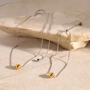 Minimalist Stainless Steel Snake Chain Necklace Gold Ball Pendant Adjustable Slider Clasp Two Tone Geometric Jewelry
