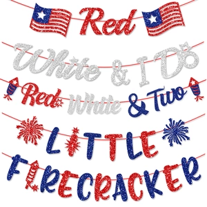 USA Independence Day Glitter Paper Banner Red White Blue July Celebration Party Decoration Pull Flag Wedding Birthday