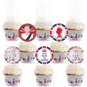 Λεπτομέρειες διακόσμησης cupcake με βρετανικά βασιλικά θέματα και ορόσημα του Λονδίνου