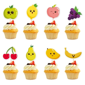 8-piece set of cartoon fruit cupcake toppers for kids birthday party decoration