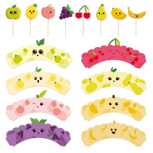 Cartoon fruit theme cupcake wrappers and toppers set for birthday party decorations