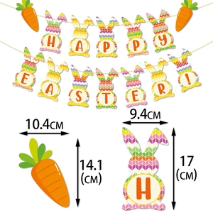 Colorful bunny and carrot Happy Easter banner decorations with dimension details