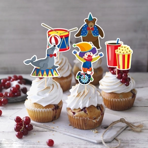12Pcs circus carnival cupcake toppers set with festive animal and show theme designs