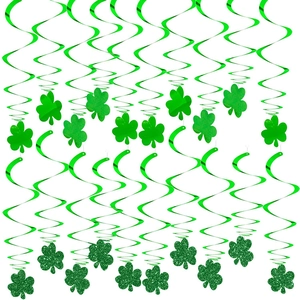 St. Patrick's Day Green Shamrock Hanging Swirls Decorations Glitter Glossy PVC Paper Clover Spiral Garland For Irish Party