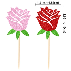 Glitter rose cake toppers for birthdays and weddings, measuring 1.8 by 2.36 inches