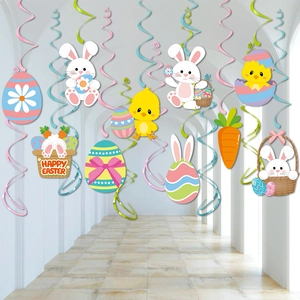 Easter Hanging Swirl Decorations PVC Paper Bunny Egg Chick Carrot Festive Party Ornaments Home Decor