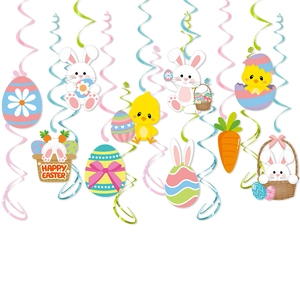 Kit déco Pâques avec lapins œufs colorés et guirlandes spirales Happy Easter festives