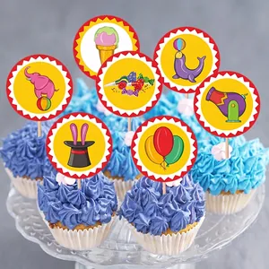 Zirkus Karneval Cupcake Topper Set mit Elefant und Kaninchen für Geburtstagsfeiern