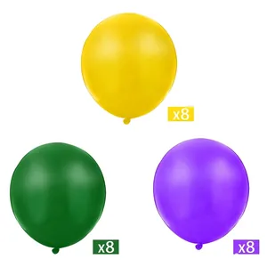 Mardi Gras party balloon set with 24 yellow green and purple latex balloons for decoration