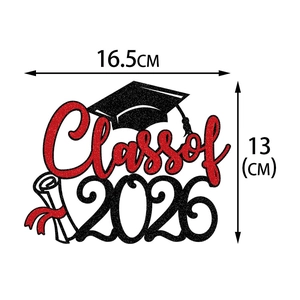 Class of 2026 graduation cake topper with black glitter mortarboard and red scroll