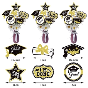 Black and gold glitter graduation party vase inserts with caps and stars for decor