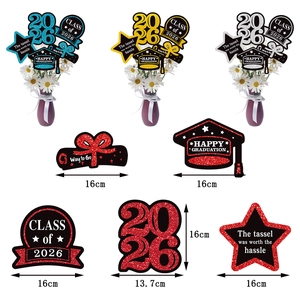 Class of 2026 graduation party vase inserts with glitter stars and mortarboard icons