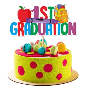 Kindergarten graduation cake topper with 1ST GRADUATION text and school elements