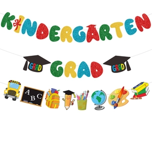 Kindergarten Grad Banner Glitzer Papier Wimpelkette Girlande Schulbus Thema Vorschule Abschlussfeier Dekoration Klassenzimmer Hintergrund