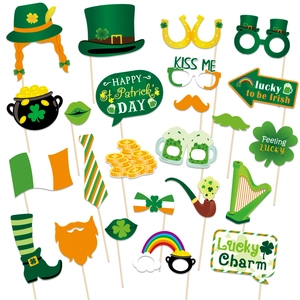 St Patricks Day Photo Booth Props Paper Cardstock Wood Stick Funny DIY Irish Party Shamrock Green Luck Theme