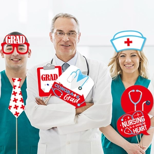 Doctor and nurse graduation party photo booth props with inspirational slogans