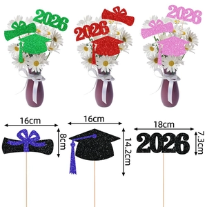 Décorations de fête de remise des diplômes 2026 avec toppers pailletés pour vases de fête