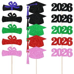 Décorations de vase 2026 pour remise de diplômes avec chapeaux et parchemins pailletés