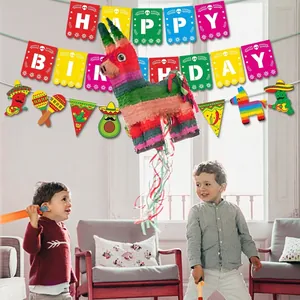 Kit de décoration anniversaire mexicain avec piñata âne colorée et bannières de fête