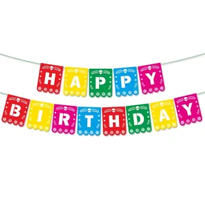 Banderole HAPPY BIRTHDAY style Papel Picado avec motifs ajourés de têtes de mort