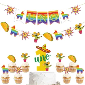 Mexican Fiesta Uno 1st Birthday Party Decorations with Banner and Cake Toppers