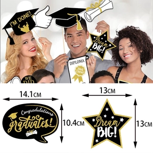 25-piece graduation party photo props with glitter bachelor hat and diploma designs