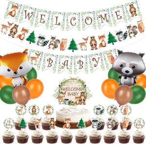Forest Animal Baby Shower Decorations Welcome Baby Banner Cake Toppers Balloons Jungle Safari Theme Party Supplies