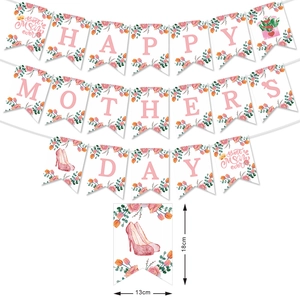 Striscione rosa per la Festa della Mamma con scritte Happy Mother's Day e motivi floreali