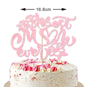 Topper per torta rosa glitterato Best Mom Ever con fiori e larghezza di 16,8 cm