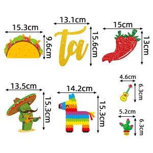 Set decorativo per festa Taco Bar messicano con ornamenti glitterati a tema cactus e piñata