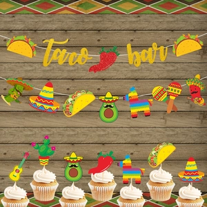Set decorazioni per festa Taco Bar messicana con striscioni e topper per torte